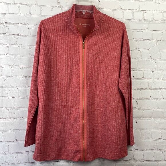 Soft Surroundings Full Zip Cardigan textured sweater in a dusty peach. Medium - Picture 1 of 7
